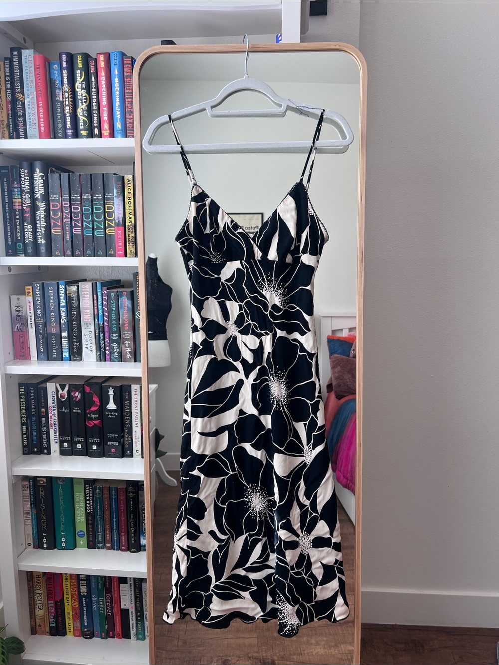 Y2K Reference Black & White Floral Slip Dress – Spaghetti Strap Midi Dress